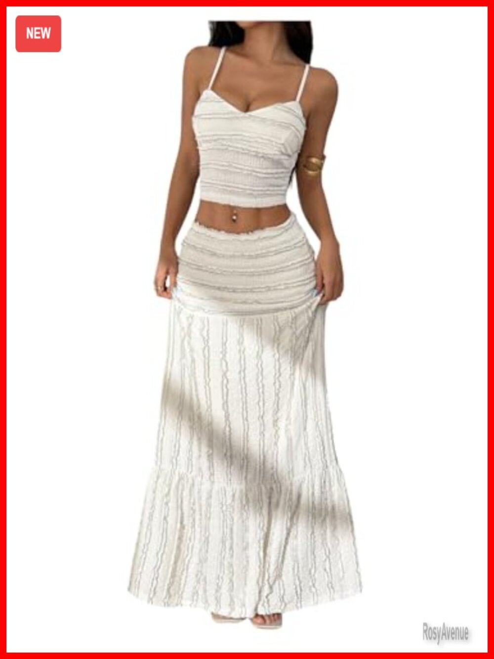 2 Piece Ruffle Tiered Crop Cami Top & Maxi Skirt Set Summer Vacation Outfit